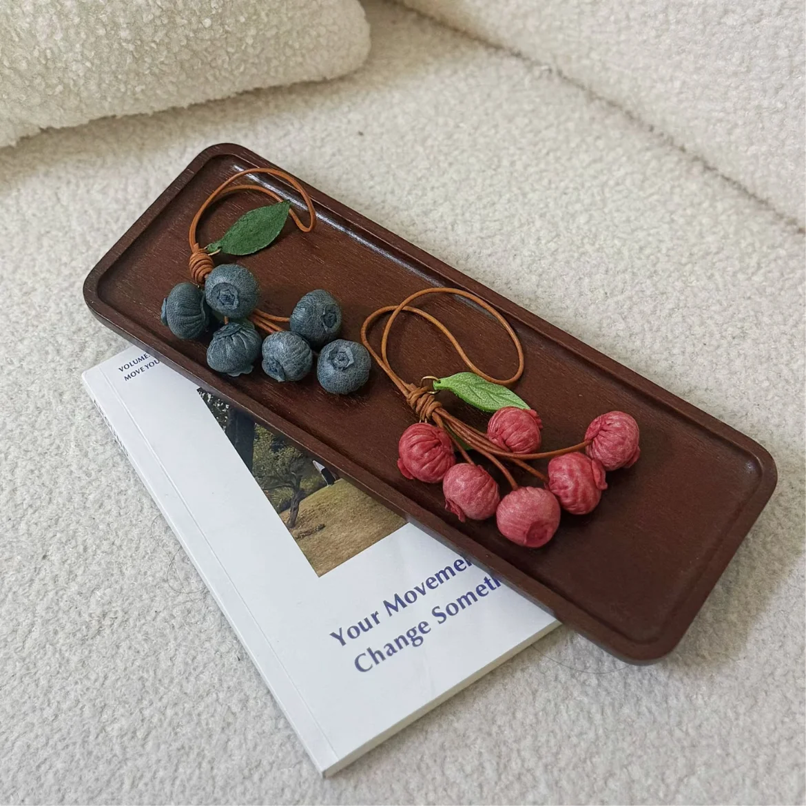 Top‑Grain Cow Leather Blueberry Bag Charm 3D Simulation Fruit Pendant Cute Bag Accessory Handmade Ornament Handbag Decoration