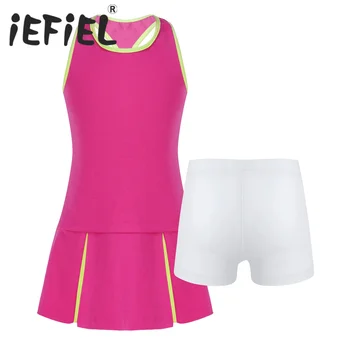 Kids Girls Summer Sport Suit Sleeveless Sport Dress and Shorts Sets Sportswear for Running Gymnastics Exercise Tennis Badminton