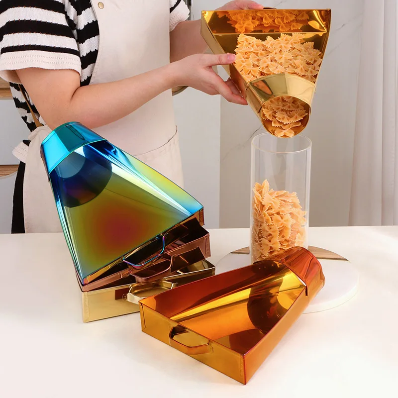 

LMM stainless steel salt crispy chicken box triangular packing spoon with mouth packing chicken spoon bagging