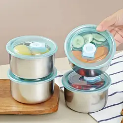Multifunction Sealed Fresh Box Lunch Meal Prep Storage Round Bowl Stainless Steel Fresh-keeping Box Refrigerator Frozen Crisper