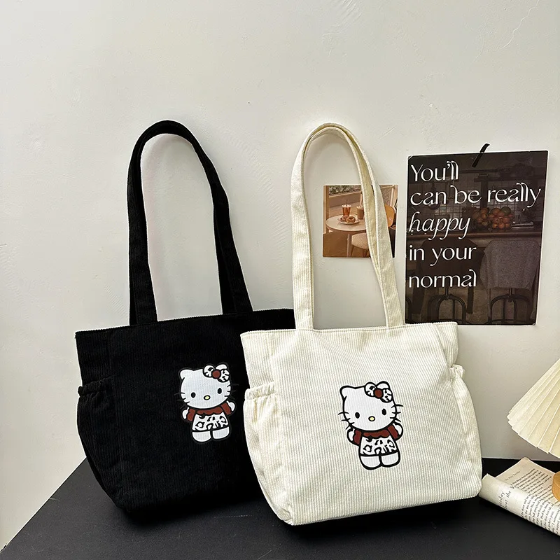 

Sanrio Hello Kitty Bags Large Capacity Corduroy Hand Bag Cartoon Printing Tote Bags for Women Shoulder Bag Cotton Handbags