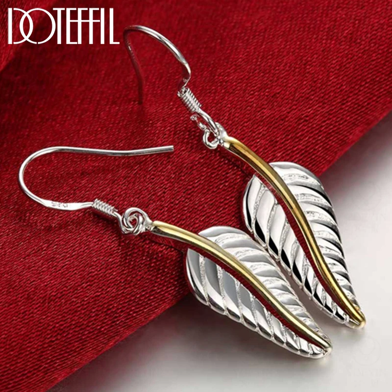 

DOTEFFIL 925 Sterling Silver Feather Drop Earrings Charm Women Jewelry Fashion Wedding Engagement Party Gift