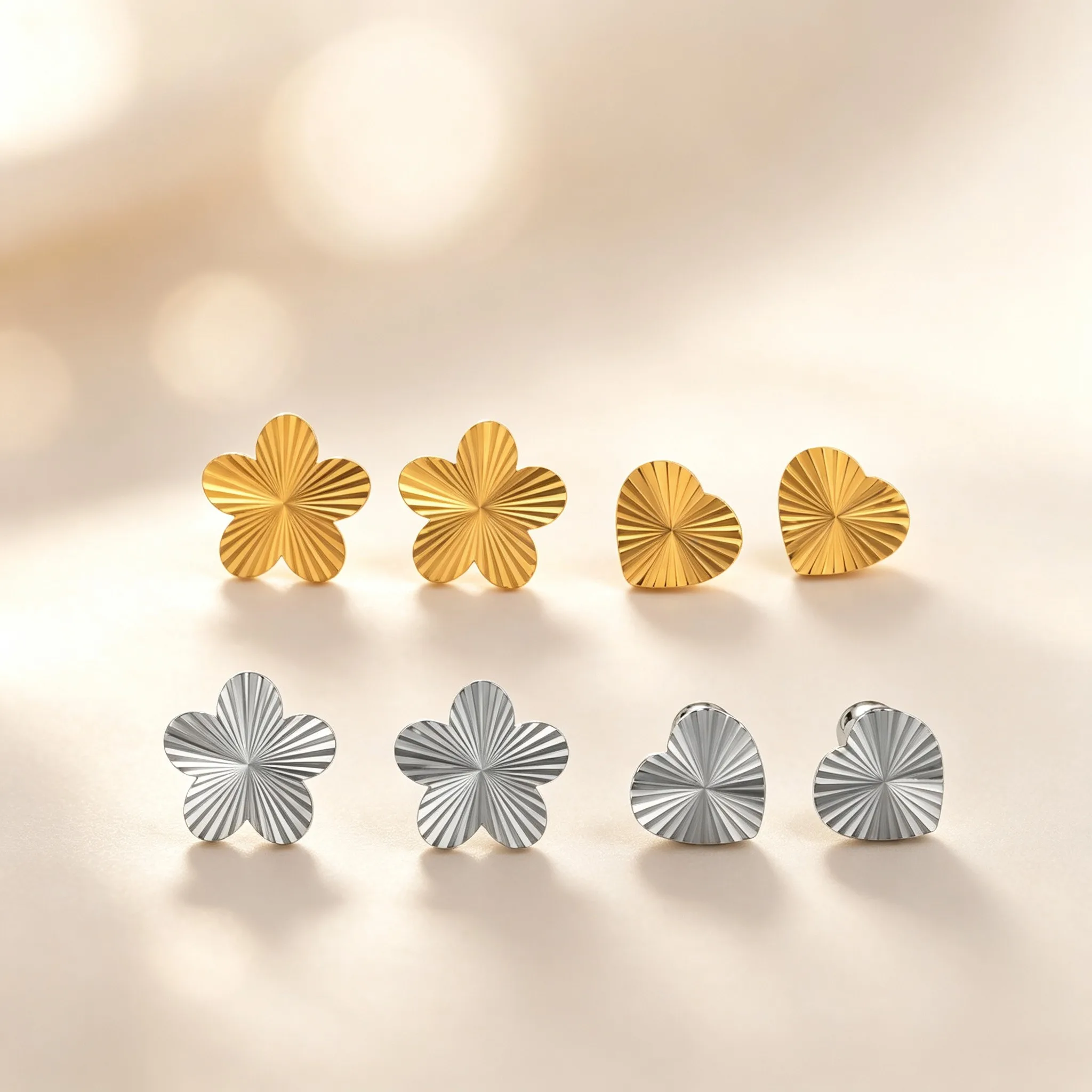 Radiant Striped Flower Ear Studs,Gold Plated Screw Back Floral Earrings,Birthday Holiday Gift,Minimalist Vintage Ear Ornament