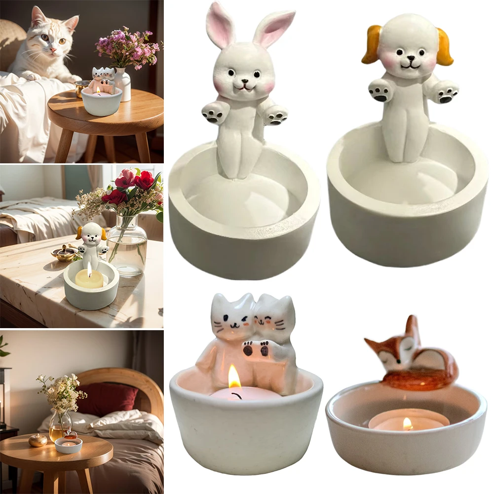 Cat/Dog/Rabbit/Fox Animal Candle Holder Warming Paws Candlestick Holder Cute Scented Light Holder Cartoon for Animal Lovers
