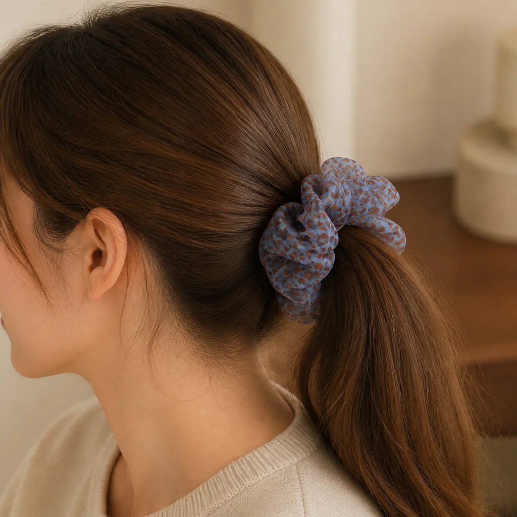 XYPP-85 Handmade Pattern Single-Layer Scrunchie Handmade Elastic Hair Tie for Ponytail and Bun, Soft Gathered Hair