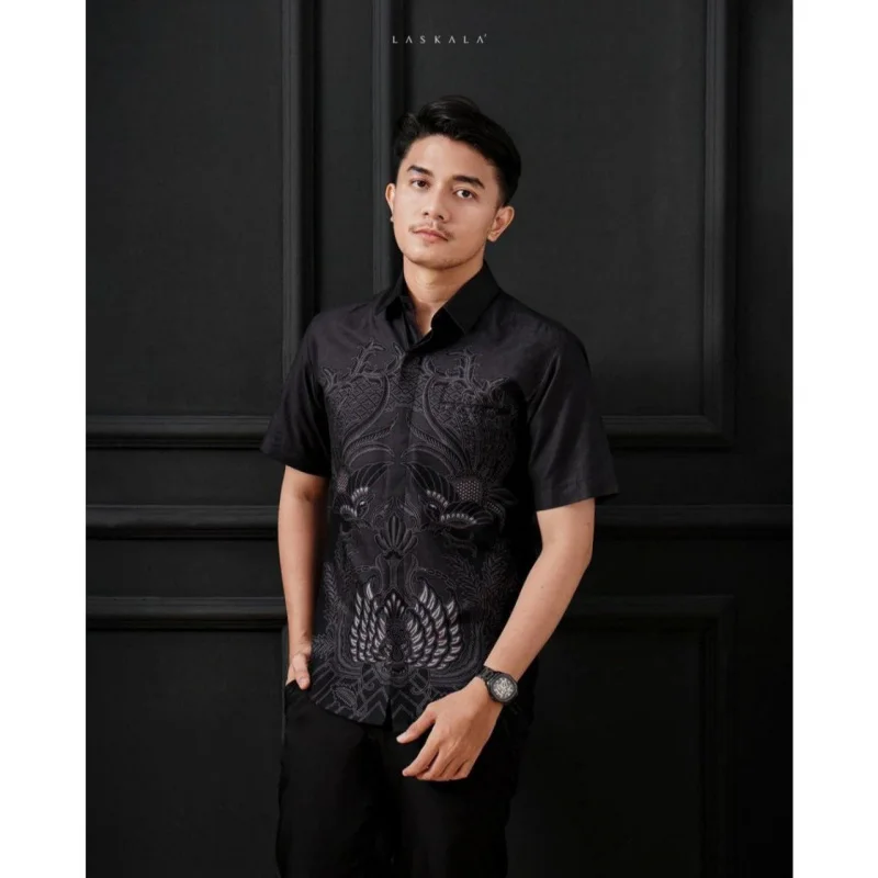 Camicia batik da uomo manica corta qualità premium ultimo design stile nero 2025 camicia casual estiva Kurta per uomo