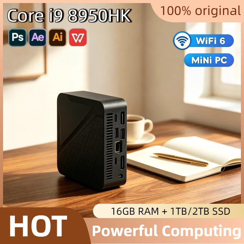 

Portable Mini PC 2026 Intel i9 8950HK 16GB DDR4 M.2 NVMe SSD Triple 4K WiFi6 Silent Cooling Office Home Desktop Pro