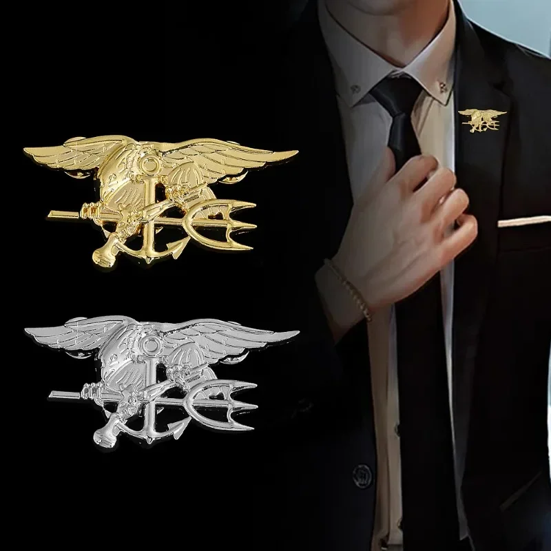 USA SEAL Cosplay Navy Commando Bald Eagle Poseidon Trident Zinc Alloy Brooch Military  Badges Pins DIY Anchor Ocean Warrior