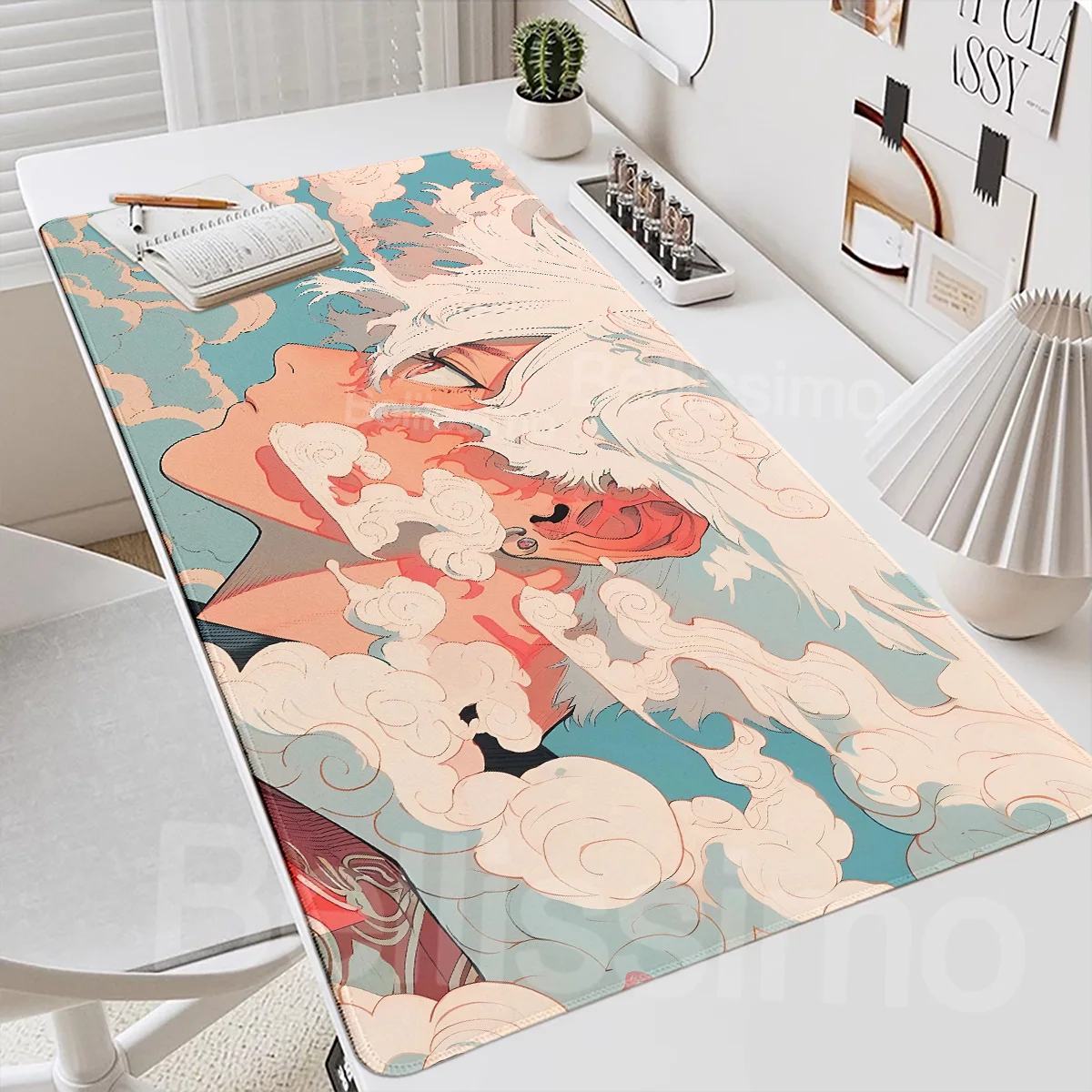 

Japanese Office Desk Mat Black and White Mousepad Cloud Art Xxl Mouse Pad Game Deskmat Balcony Living Room Entrance Carpet Tech