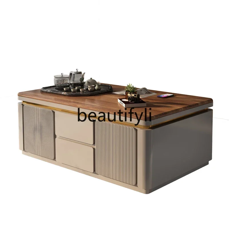 2003 Solid Wood Natural Marble High-End Kung Fu Tea Table High-End Feel Small Apartment Office
