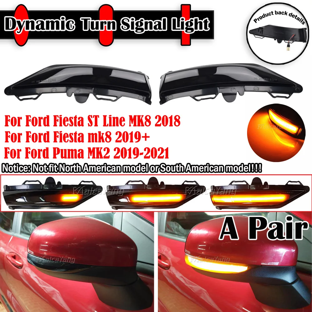 2 Pieces For Ford ST Line MK8 2018 Fiesta MK8 2019 2020 PUMA 2020 Rearview Mirror Indicator Lamp Side Wing LED Blinker Light