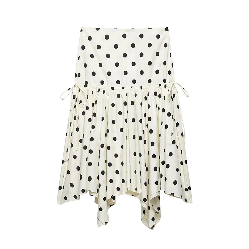 Spring Summer 2026 Women Mid-rise Asymmetric Hem Polka Dot Midi Skirt