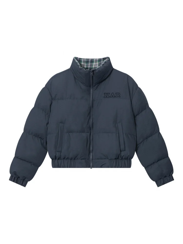 سترة قطنية ذات وجهين على الطراز الأمريكي سترة شتوية سميكة بياقة واقفة سترة منتفخة فضفاضة من القطن معطف قصير