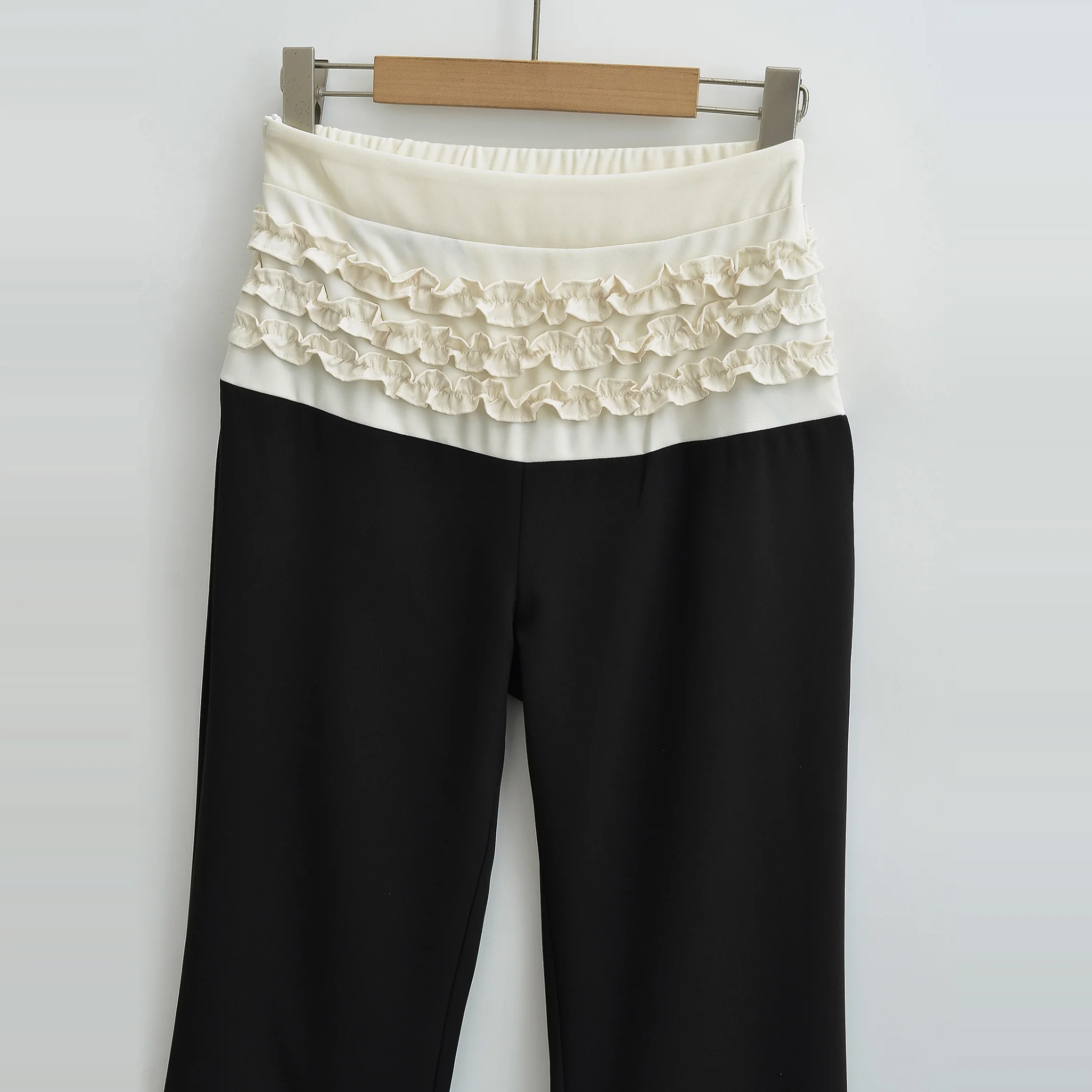 กางเกงลำลองทรงบัลเล่ต์เอวต่ำสไตล์เรโทรอเมริกันสำหรับผู้หญิง กางเกงขากว้างระบายพลิ้วไหวระดับไฮเอนด์ สไตล์สตรีท