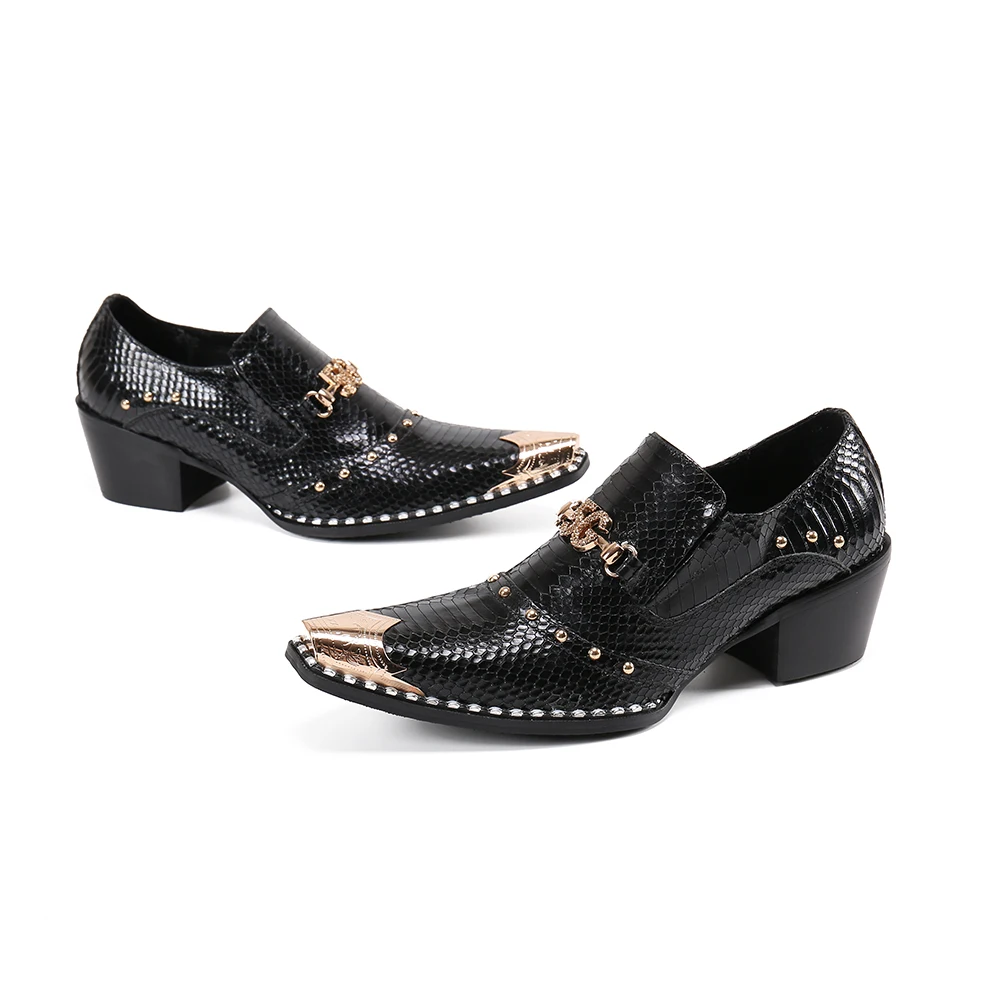 

Fashion Black Genuine Leather Men Shoes Plus Size Pointed Toe Rivets Business Office Formal Shoes Male Wedding Party Dress Shoes