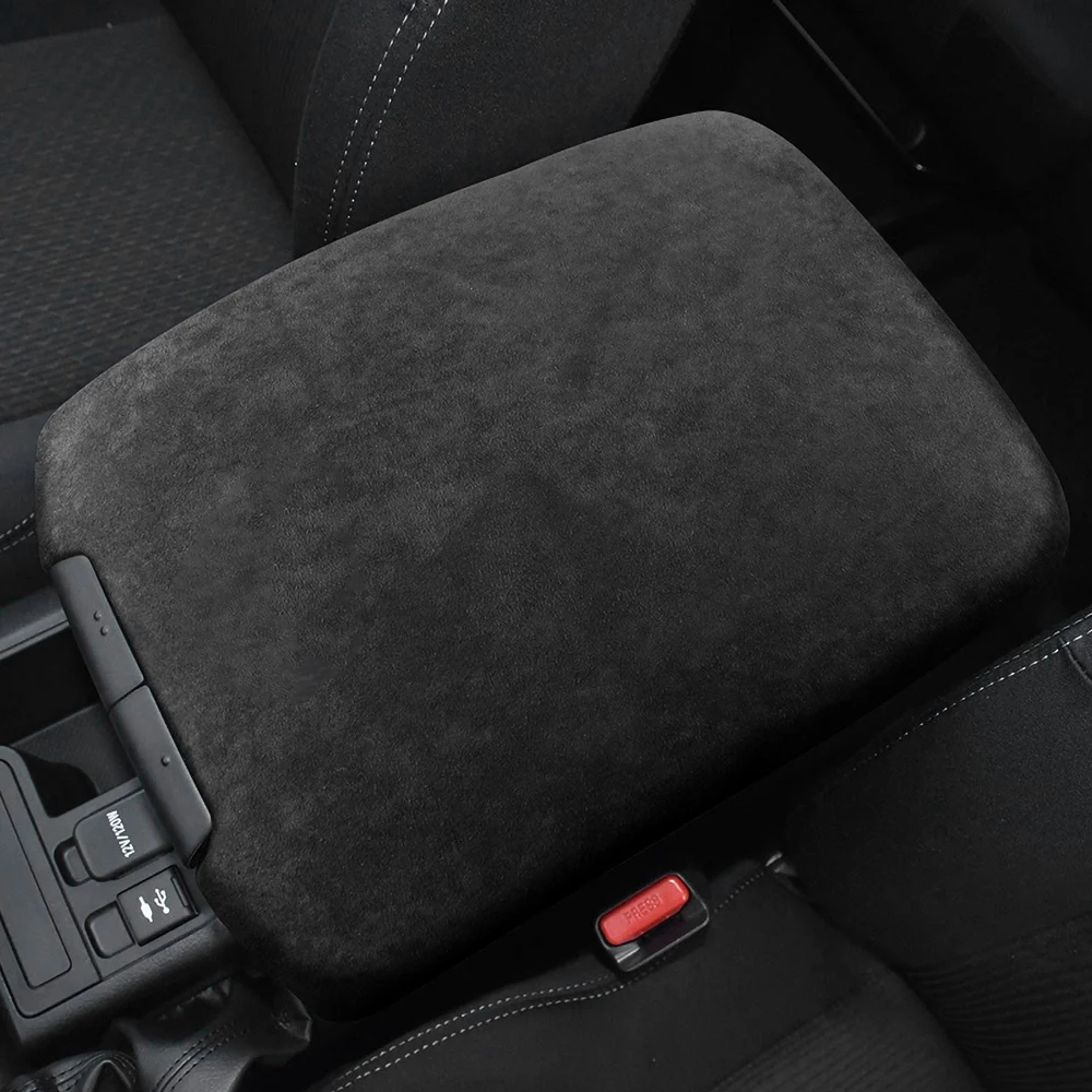 Ushilife Suede Car Armrest Upper Outer Lid Sheath Cover Black Red Colour for Toyota Prado Year 2010 to 2022