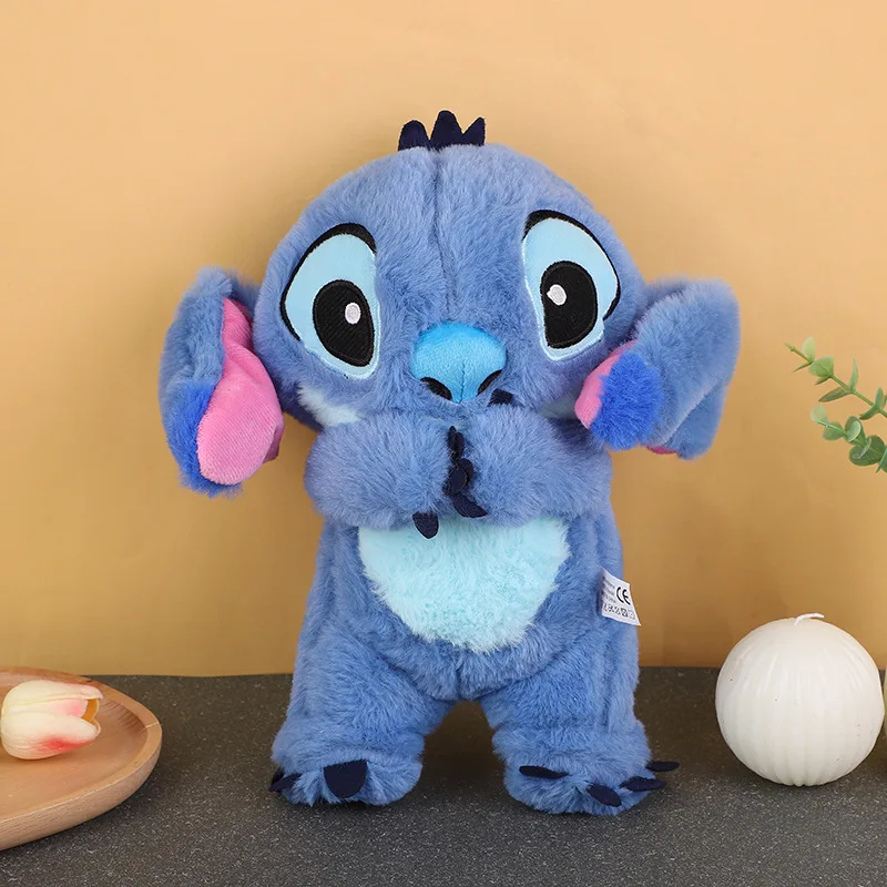 Boneka mewah Disney Stitch 32CM, dengan musik lampu pendamping tidur bayi suara menenangkan mainan mewah 2024 mainan pernapasan