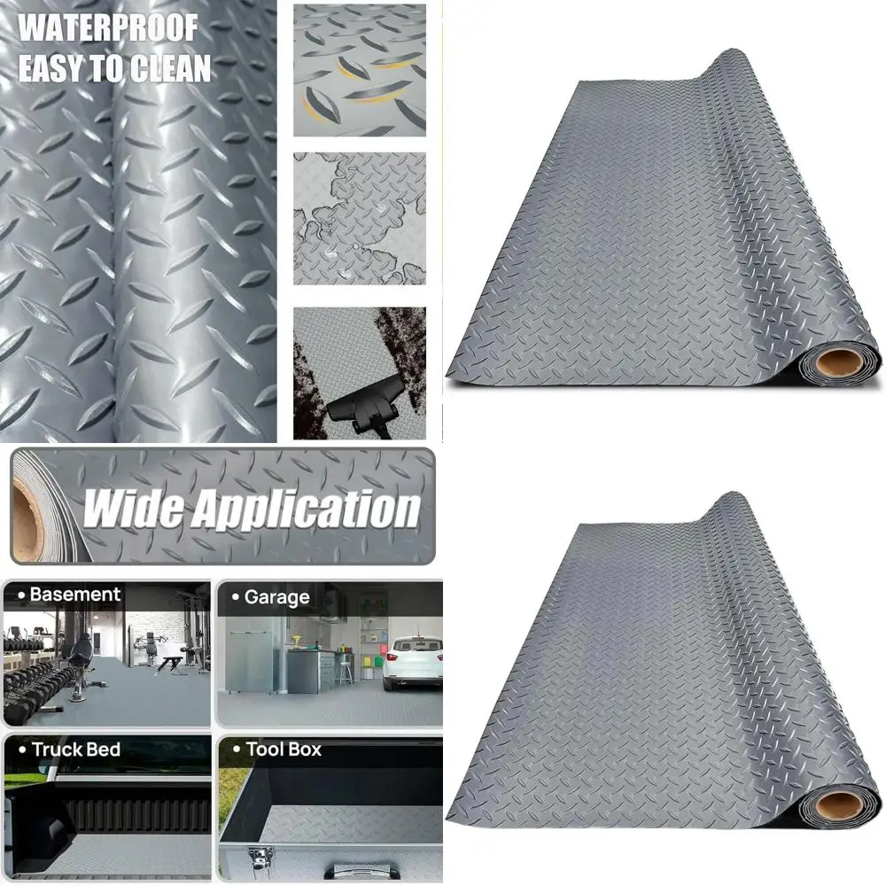 

Thick PVC Garage Floor Mat, Waterproof Non-Slip Protector for Cars, Trailers, SUVs, Basements, Gyms (Grey) - 2ft x 21ft