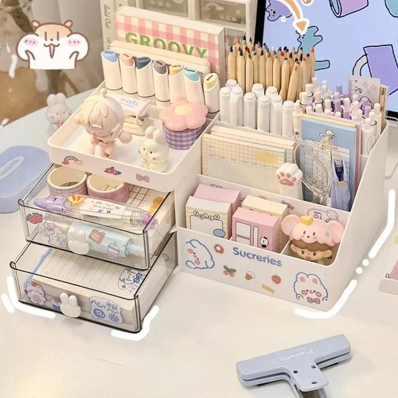 Boîte de rangement cosmétique de bureau, bureau de stockage T1, porte-stylo de bureau, lapin mignon Kawaii