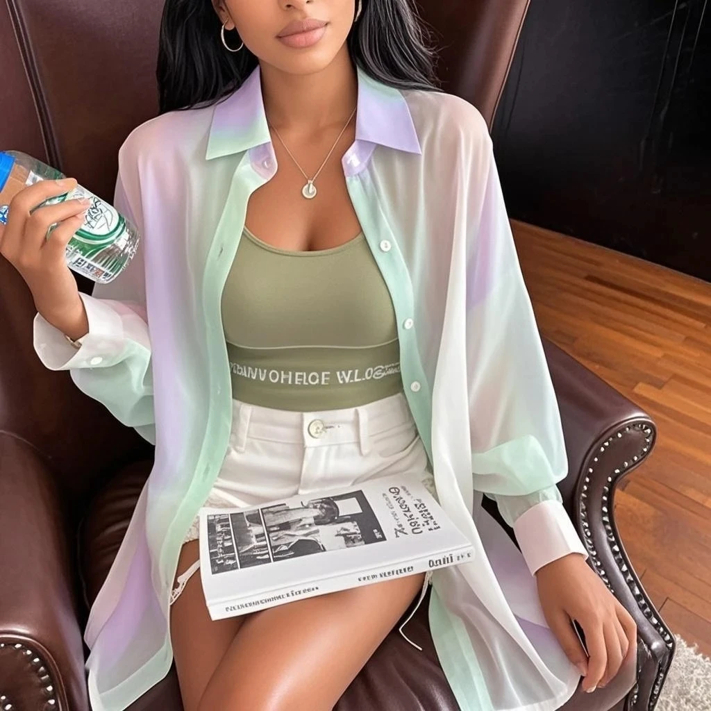 قميص وبلوزات بأكمام طويلة متدرجة غير منتظمة بألوان قوس قزح رفيعة للنساء ملابس فضفاضة وردية غير رسمية على الموضة