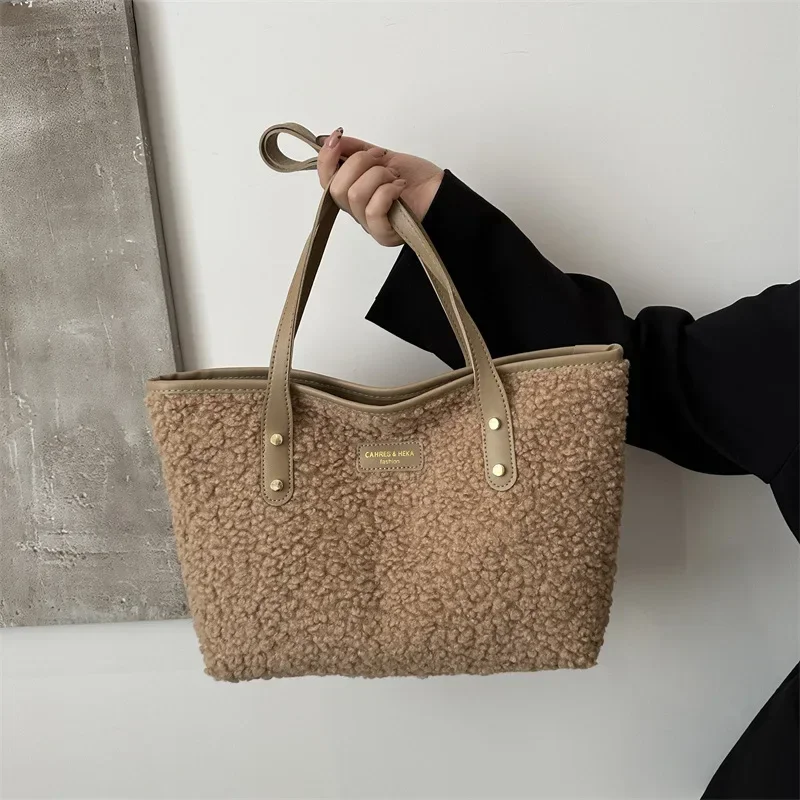 

Модные плюшевые сумки-тоут большой вместимости для женщин, сумка подмышки, повседневные сумки для покупок, кошелек и сумки, дизайнерские сумки