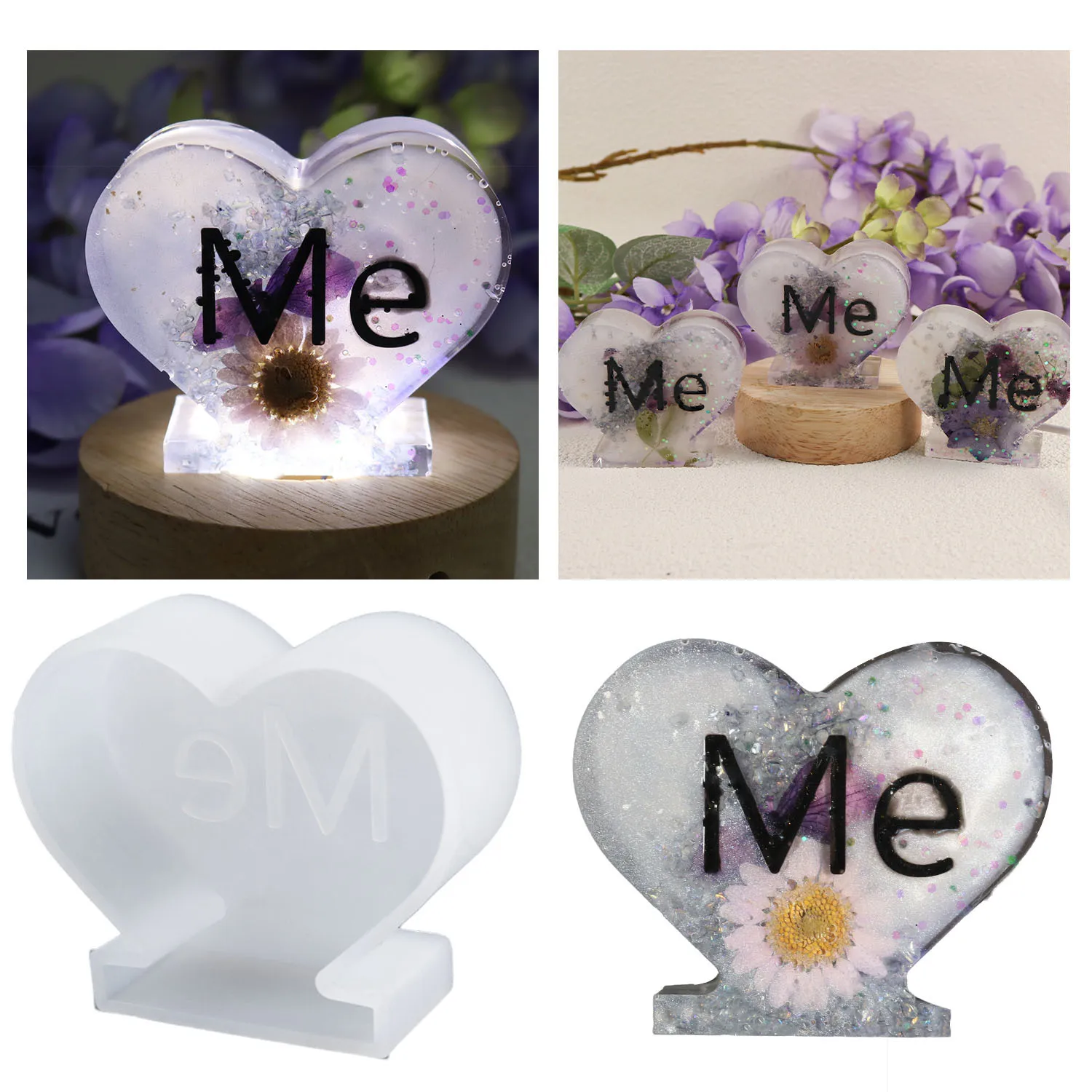 Heart Ornaments Silicone Mold Love-Me Epoxy Resin Crafts Candle Soap Mold DIY Night Light Pendant Candle Desktop Decoration