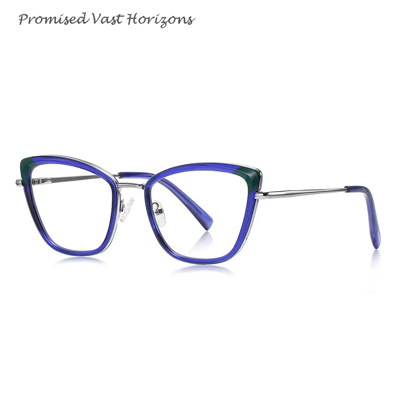 Montatura in acciaio inossidabile alla moda laminata in due colori TR Rim Dual Tone Anti luce blu Lente Plano per donna Montatura per occhiali miopia