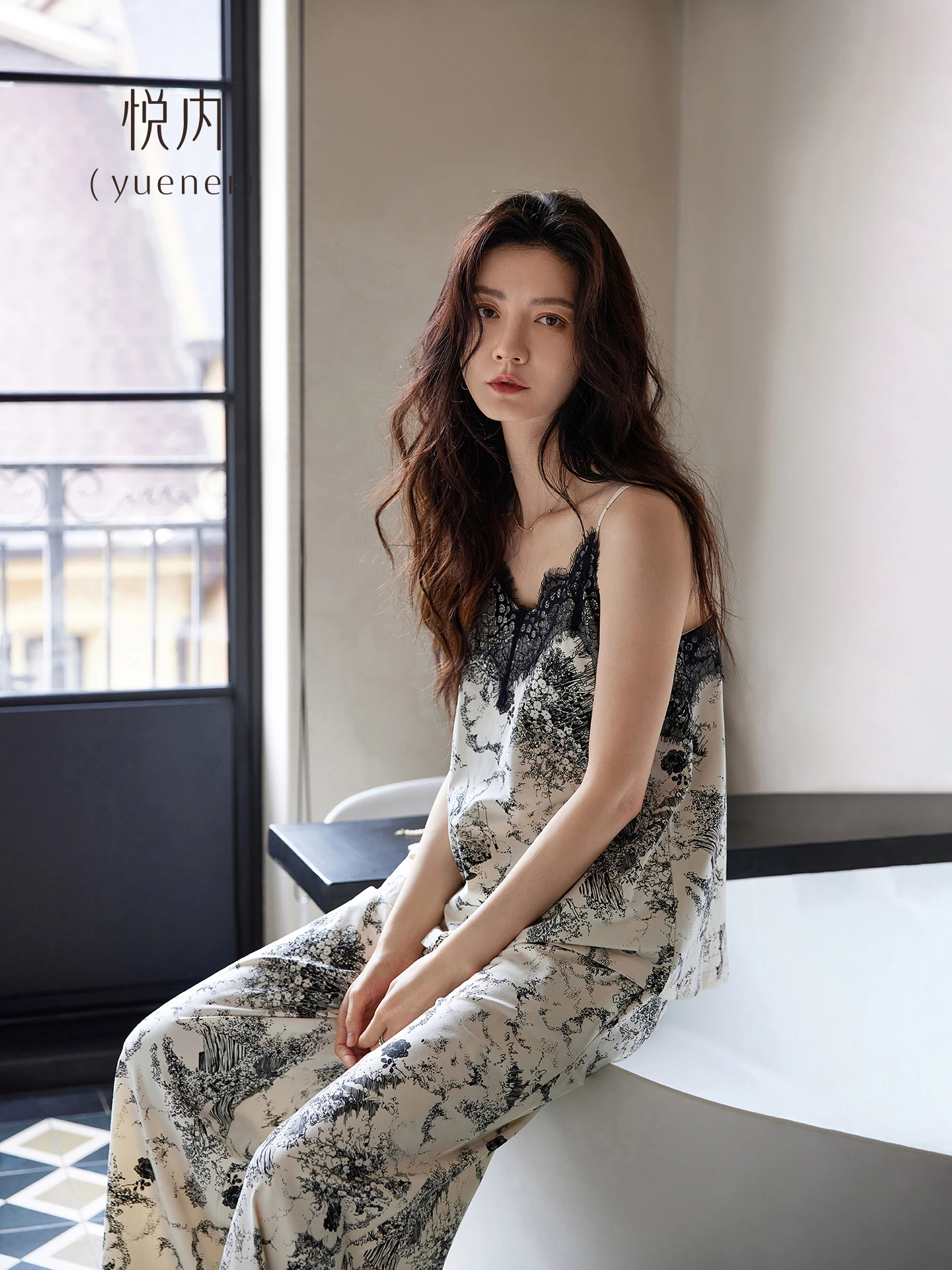 modale-one-piece-sleepwear-women's-summer-outfit-comfortable-modal-fabric-v-neck-long-pants-home-clothes-set-can-be-worn-outside