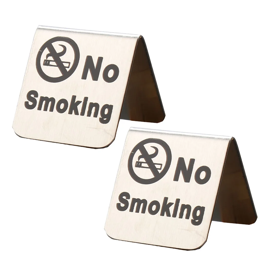 

2 PCS Stainless Steel Non-smoking Sign Outdoor Double Side Desktop Banquet Table