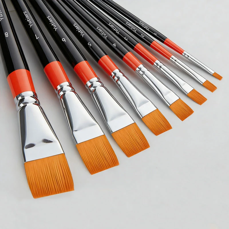 1Pc Artist Flat Paint Brushes Nylon Hair for Acrylic Oil Watercolor Gouache Painting DIY Handcraft & Art Projects