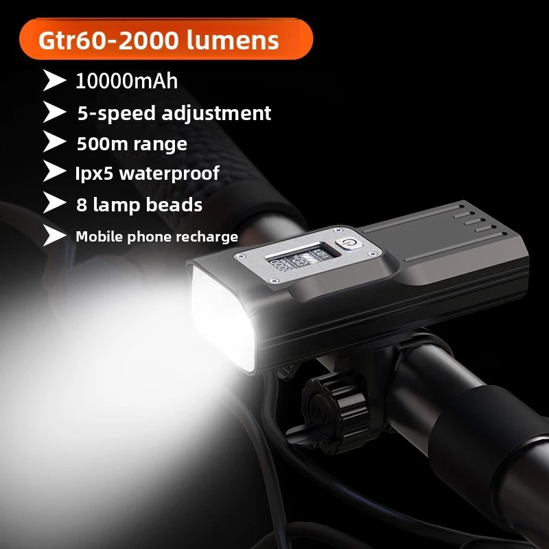 

ACRUNU 2000 Lumens Bicycle Headlight USB Rechargeable Bike Front Light IPX Waterproof for MTB Road Bike