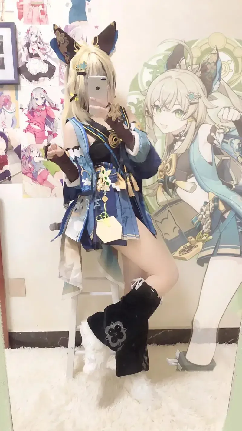 CosplayKirara 코스프레 의상 Genshin Impact Kirara 의상 Kirara Ears Tails Suit 여성 가발 게임 할로윈 카니발 파티 Outfi