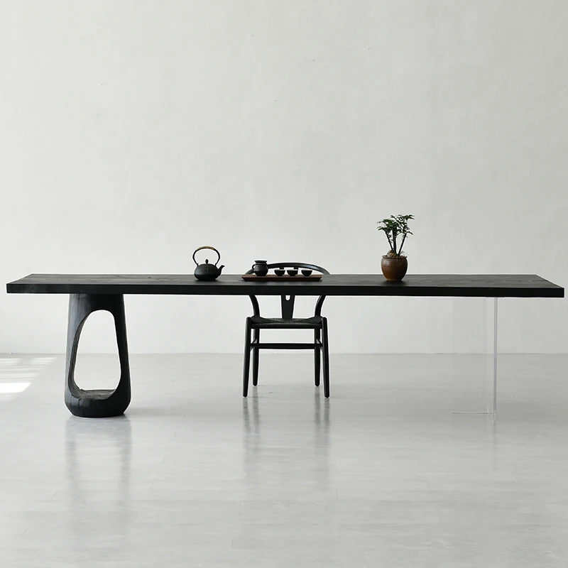 

Charcoal carbonized black solid wood slab ash wood creative zen kung fu tea table simple