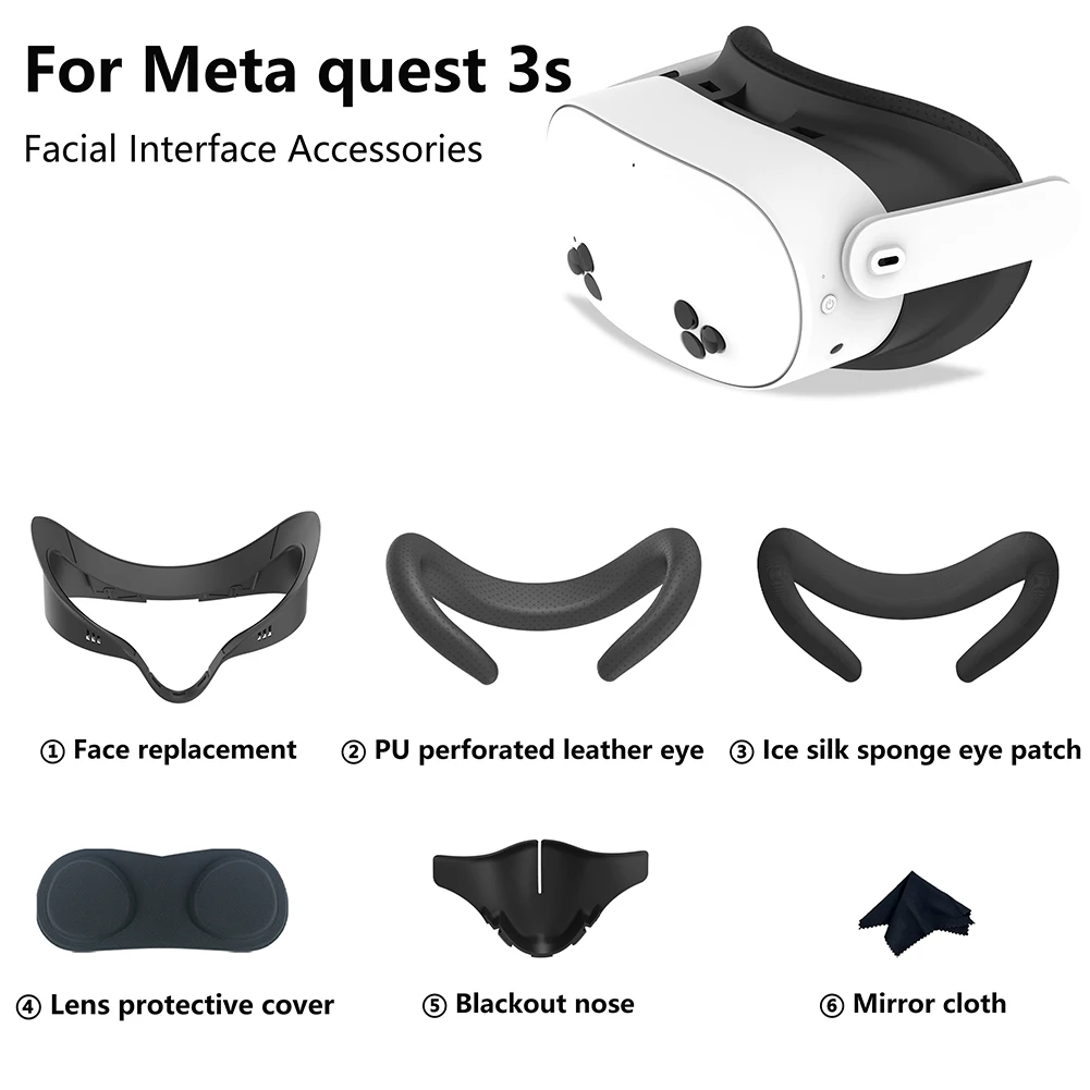 Máscara de Ojos de cuero PU para lentes de Meta Quest 3S, transpirable, 6 piezas, juego de repuesto para VR, accesorios