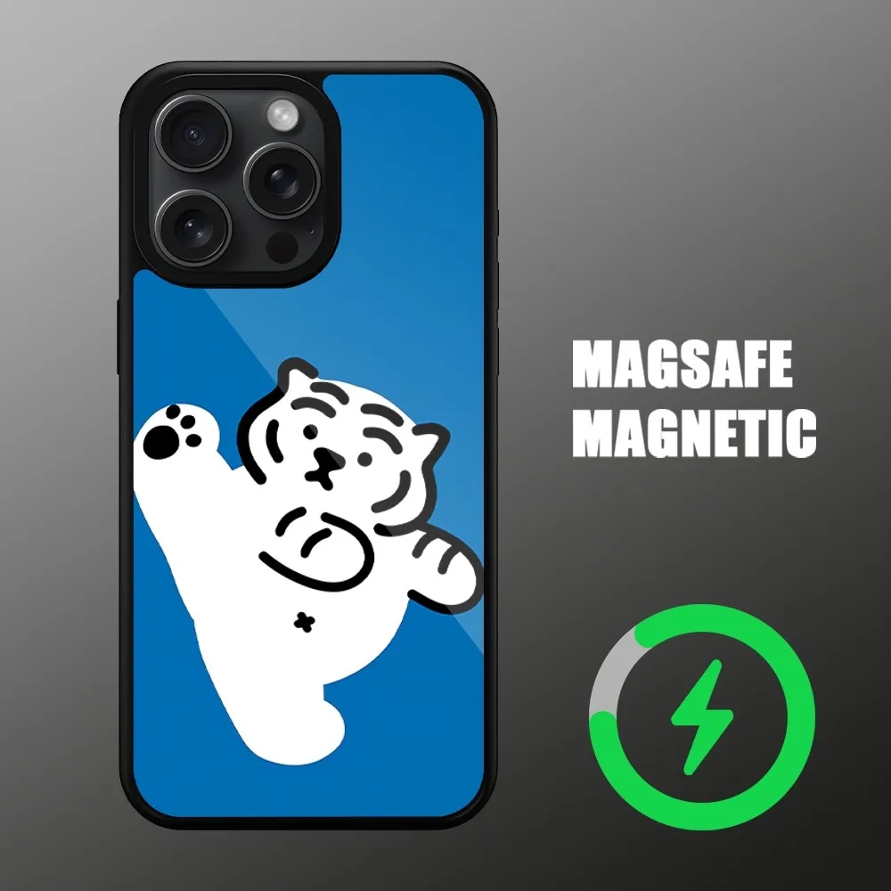 M-Muziks Cartoon Tiger Phone Case For iPhone Magsafe Magnetic Wireless 11 12 13 14 15 Pro Max Plus Charging Cover