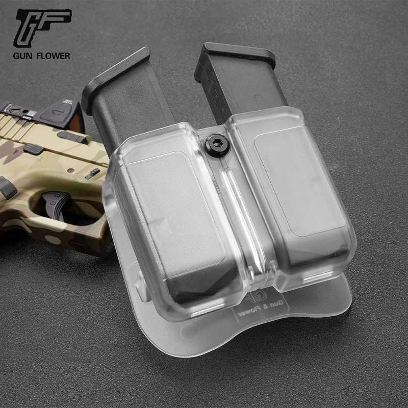 

Gun&Flower Universal Frosted Clear Double Magazine Pouch 9mm .40 Double Stack Mag Holder Mag Holster with 1.5''-2'' Belt Clip