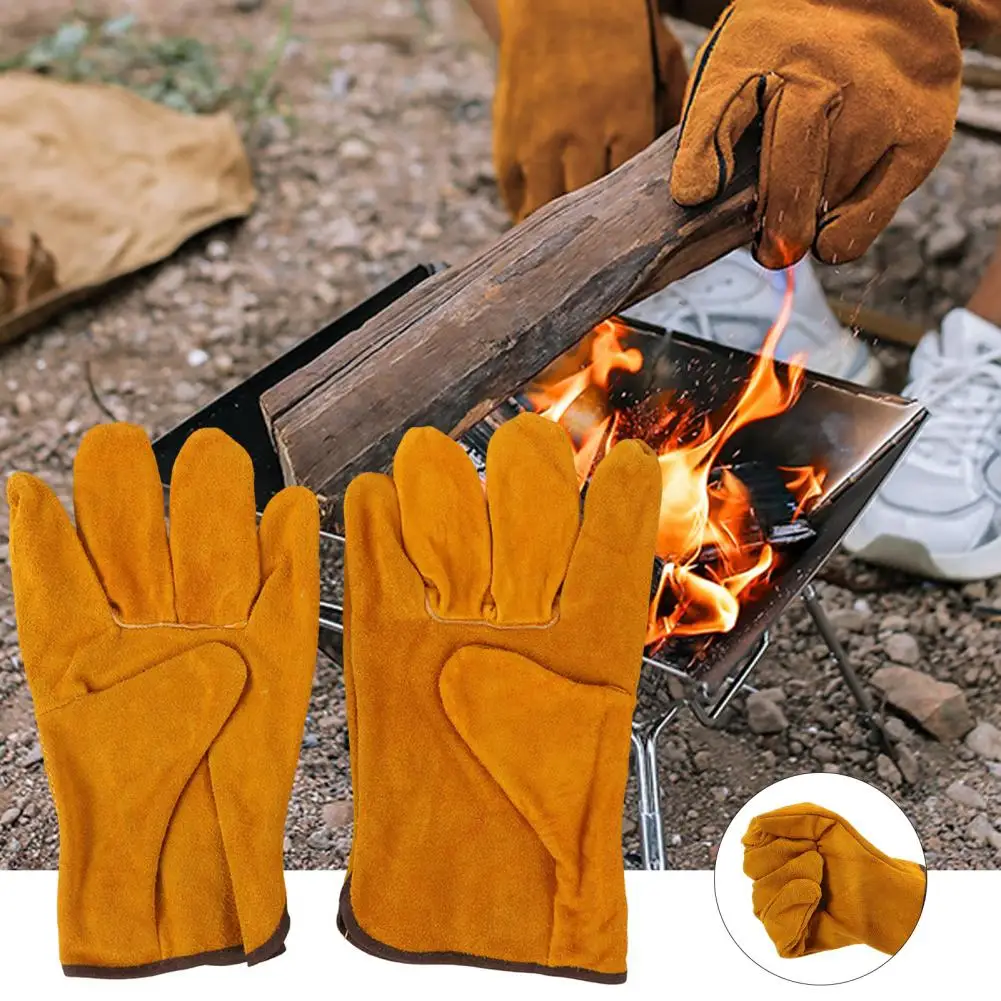 1 Pair Full Finger Gloves Breathable Unisex Gloves Solid Color Outdoor Gardening Worker Welding Full Finger Gloves Keep Warm