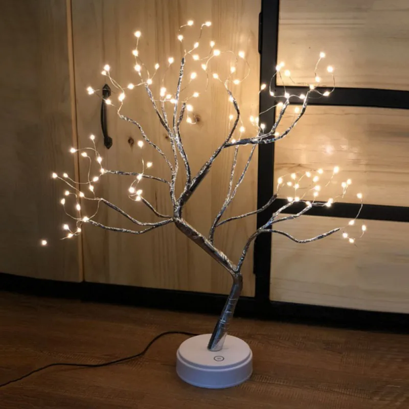 USB Bonsai Lamp Gypsophila Christmas Tree Night Light Touch Copper Wire Table Lamp For Room Desk Holiday Lighting Party Decor