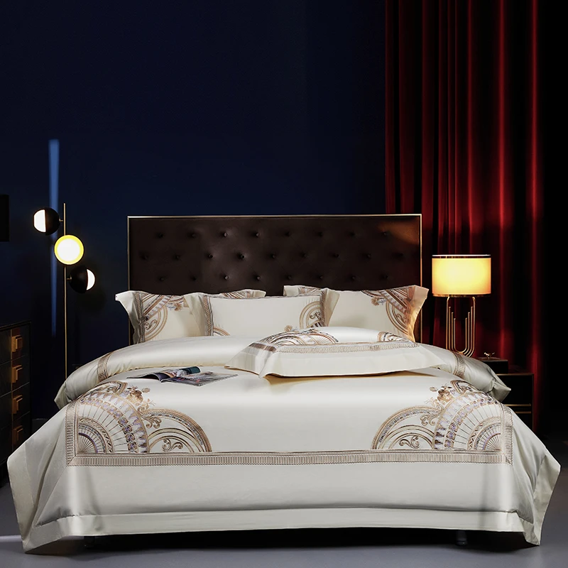 Premium 1400TC Egyptian Cotton Luxury Embroidery Bedding Set Queen King Size Duvet Cover Flat/Fitted Bed Sheet Pillowcases 4Pcs