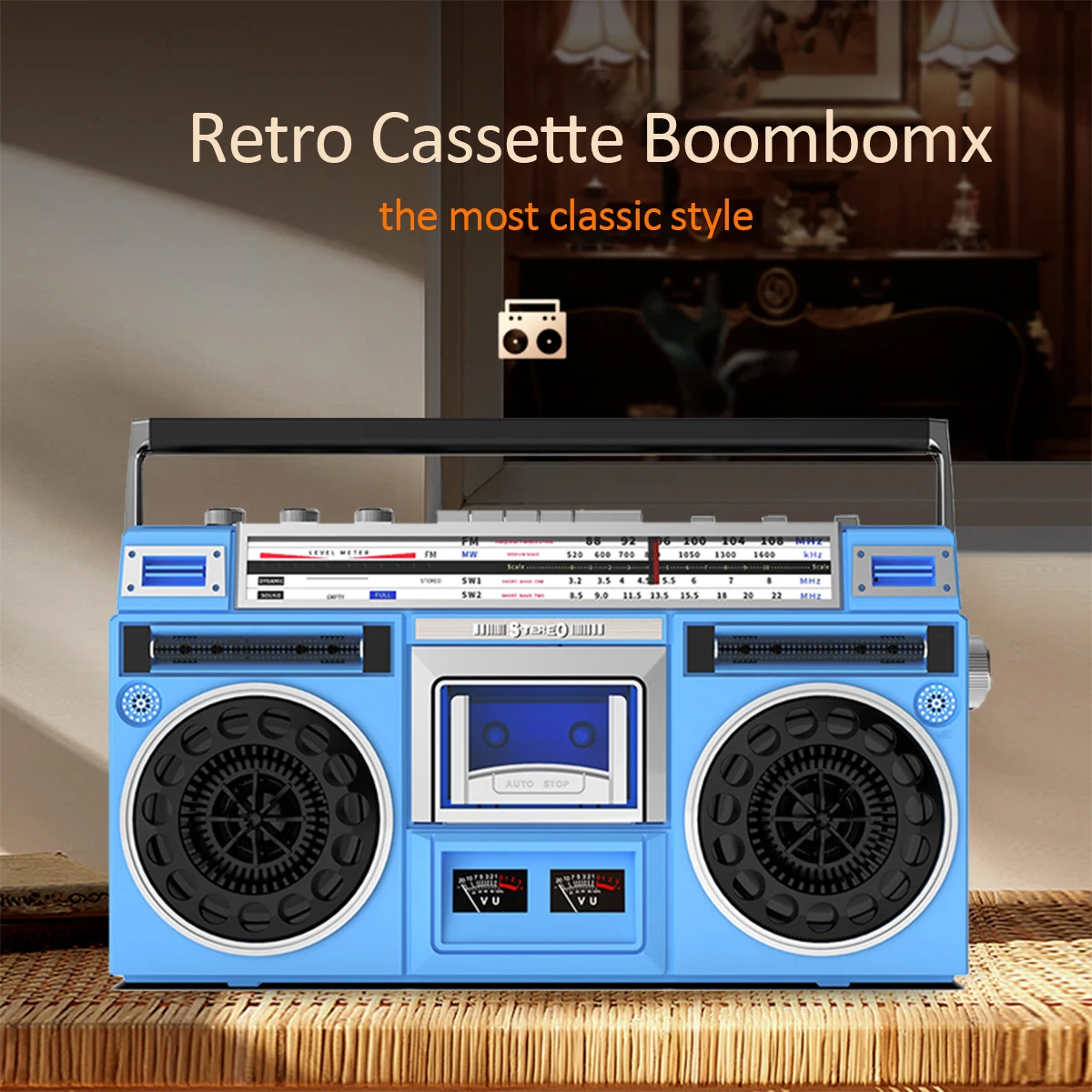 Boombox-Enregistreur de lecteur de cassette radio, diffusion sans fil, USB, emplacements Micro SD, conversion de cassettes en USB, AM, FM, SW1, SW2