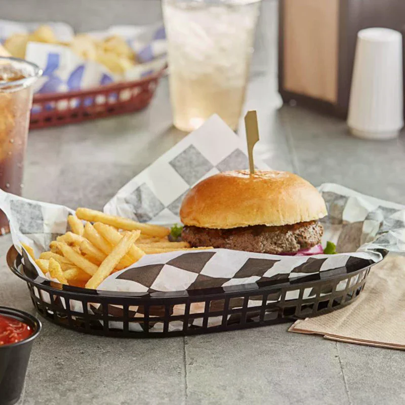 Plastic Fast Food Baskets for Deli Chicken Burgers Sandwiches Fries Foodservice Restaurant Serving Tray Supplies