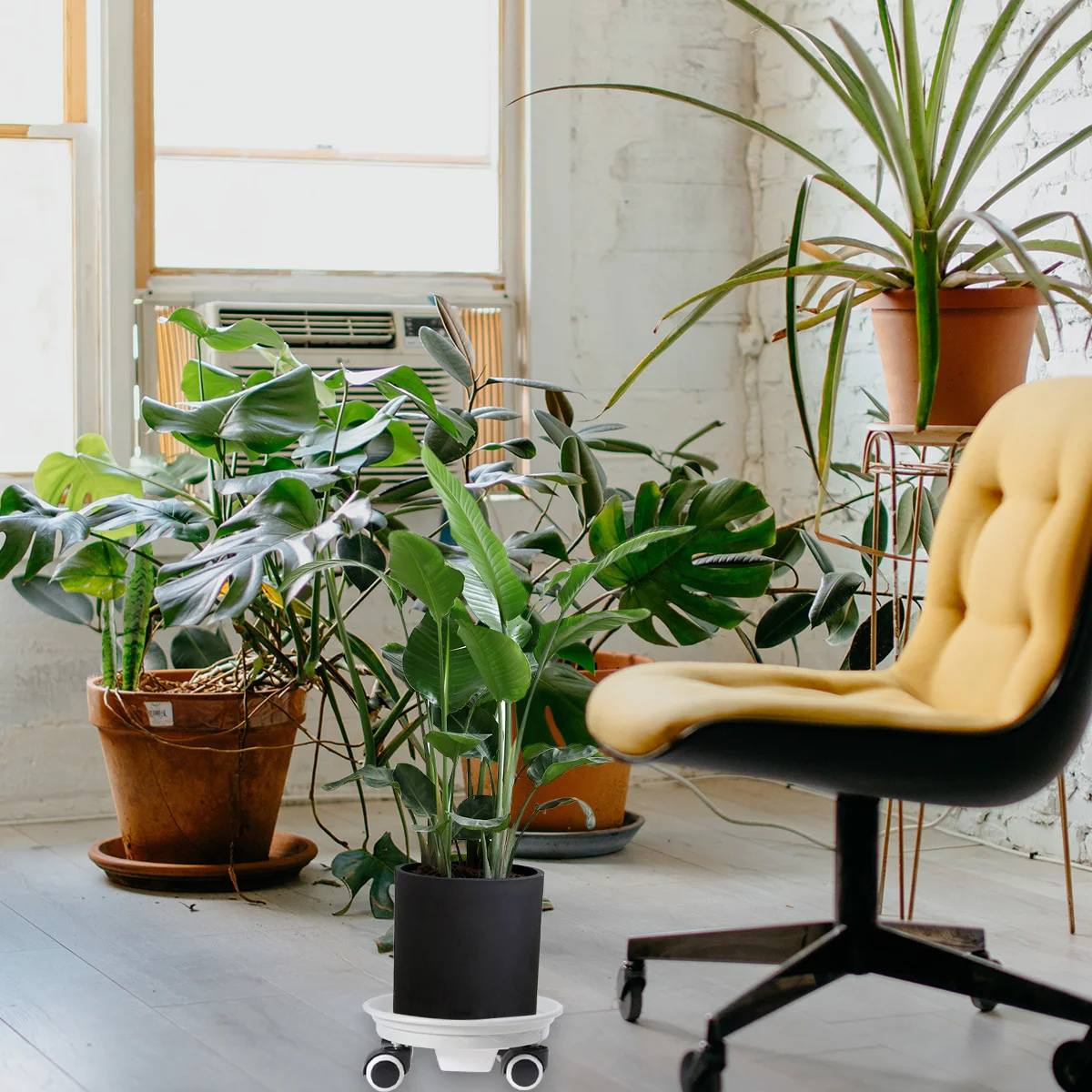 

1Pcs Wheel Flowerpot Tray Plastic Plant Pot Tray Round Shape Movable Flower Pots Base with Water Box for Home Garden Light Grey