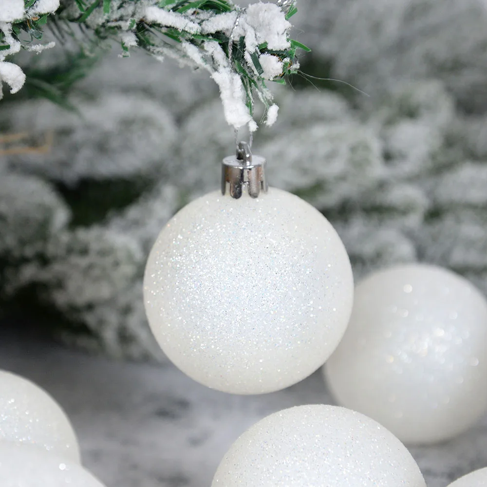 6pcs/box White Christmas Ball Hanging Ornament Glitter White Christmas Ball for New Year Noel Navidad Xmas Tree Decorations