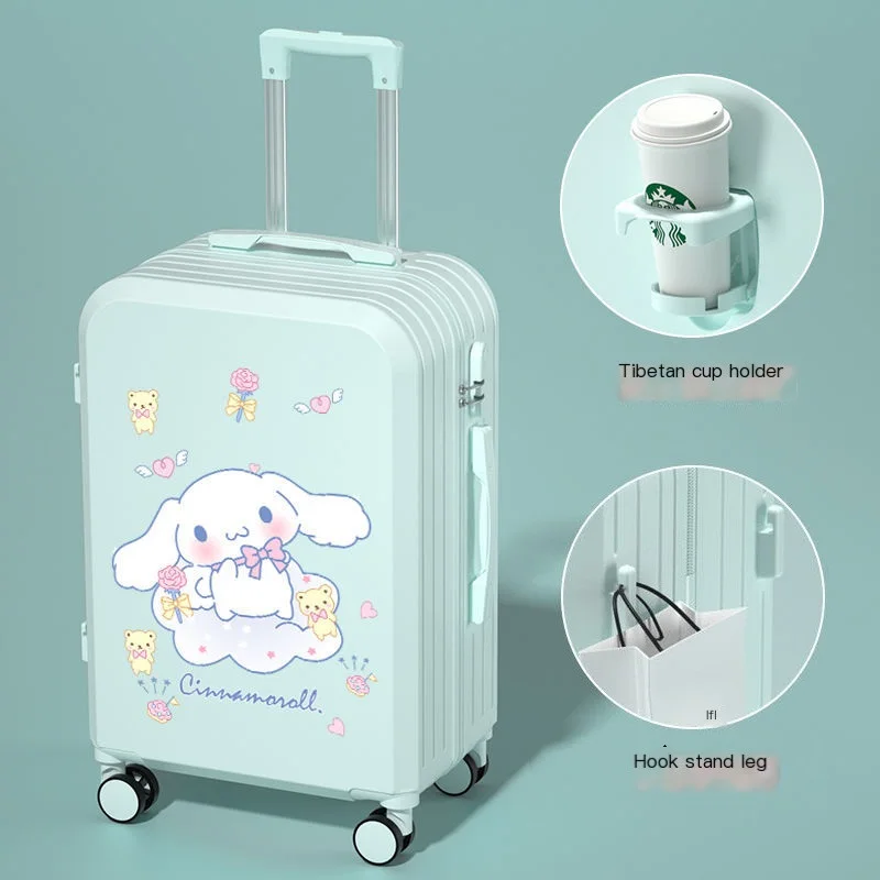 Cartoon Suitcase Sanrioed Cinnamoroll Kuromi 20 22 24 Inch Trolley Case Anime Kawaii Silent Wheel Student Password Travel Gift