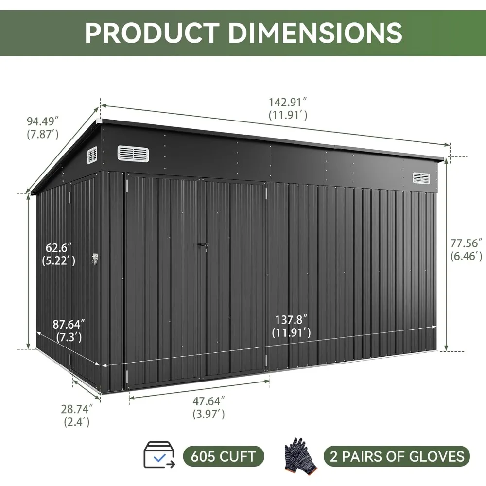 

4' X 8' Outdoor Storage Shed with Three Lockable Metal Lockers