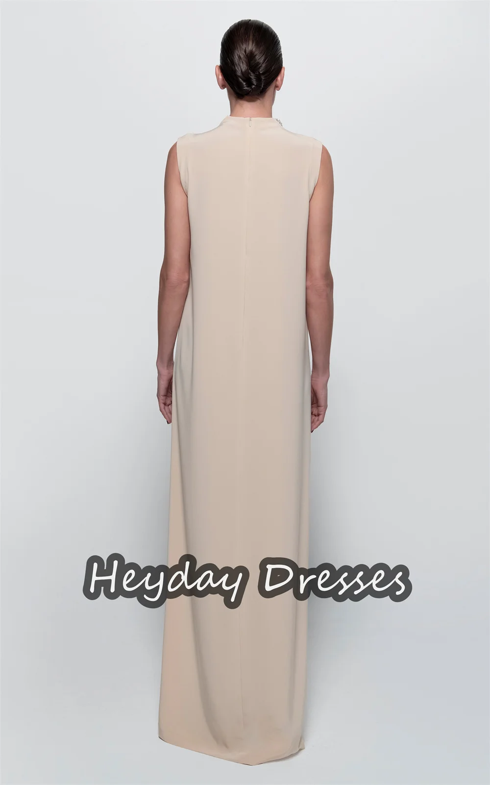 Heyday Crepe Straight O-neck Beading Sleeveless Saudi Simple Prom Gown Floor Length Elegant Evening Party Dresses For Women 2024