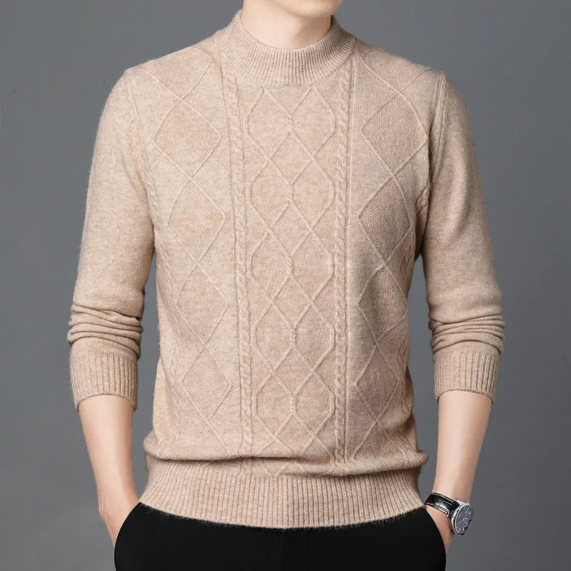 2024 New Autumn And Winter Round Neck Soft Solid Jacquard Sweater Warm Slim  Men's Korean Underlay Knit M-4XL A151