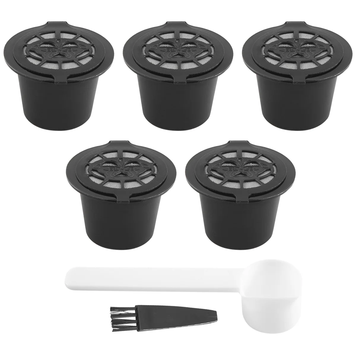 Cápsulas Nespresso Reutilizáveis com Escova Colher, Filtro De Cápsula De Café Recarregável, Máquinas De Café Nespresso, 5 Pcs