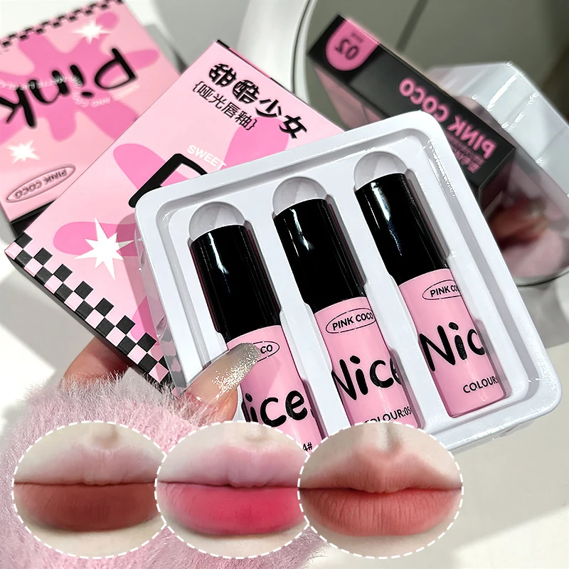 

Sweet and Cool Girl Matte Lip Glaze Set Box with Low Saturation Rose Powder and High Appearance Value Student Whitening Lip Mud