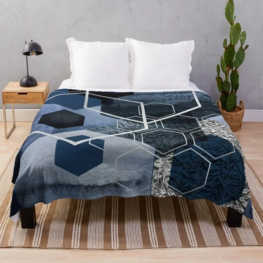 

Abstract Geo in Blue Throw Blanket Soft Home Decor Blanket for Couch Bedroom